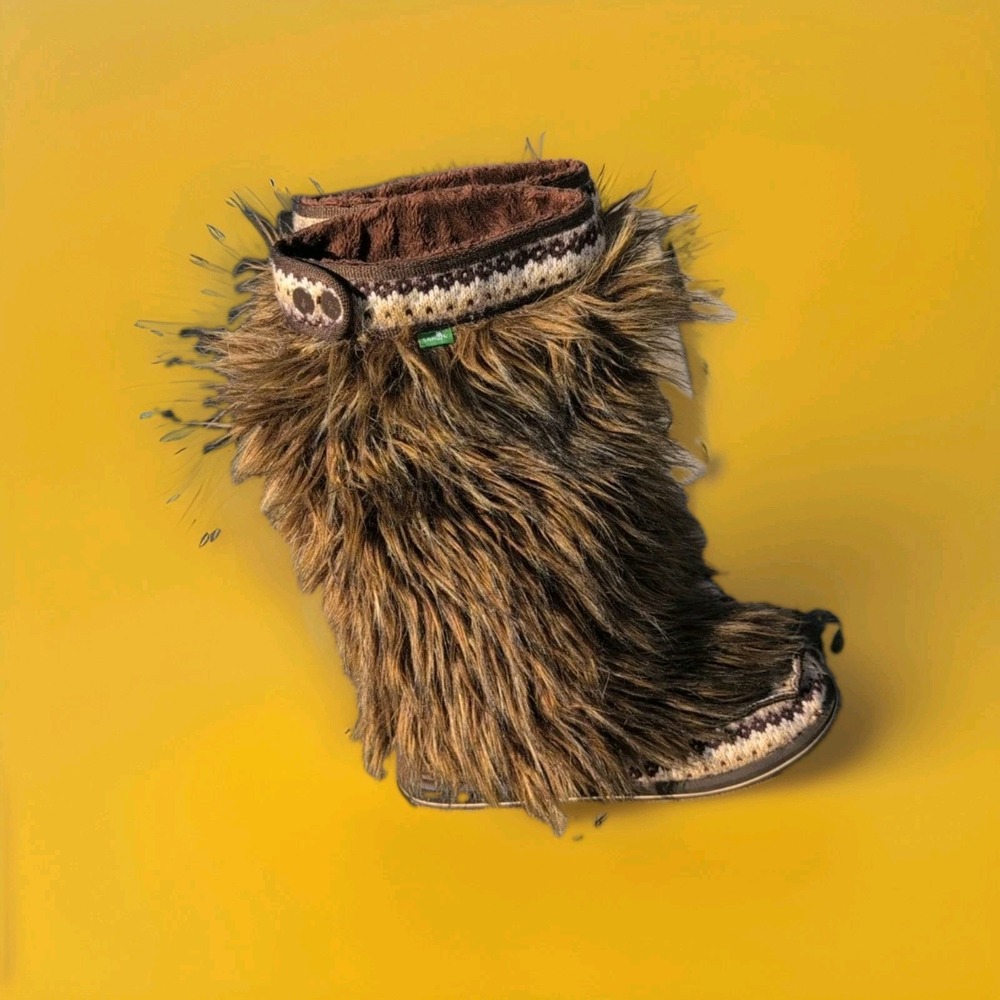 Sanuk Brown Shag Knit Winter Boots Slip On Size 10 EU 41 Women's GUC